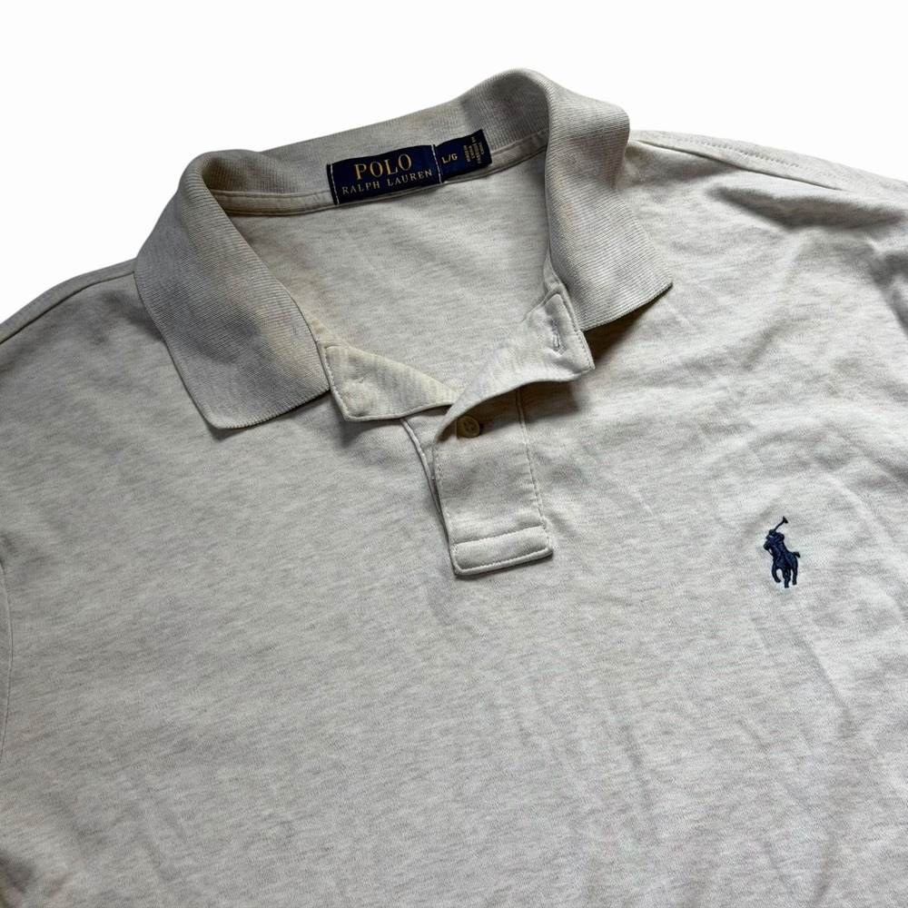 Polo Ralph Lauren Men's Oatmeal Knit Polo Short Size Large Soft 100% Cotton‎